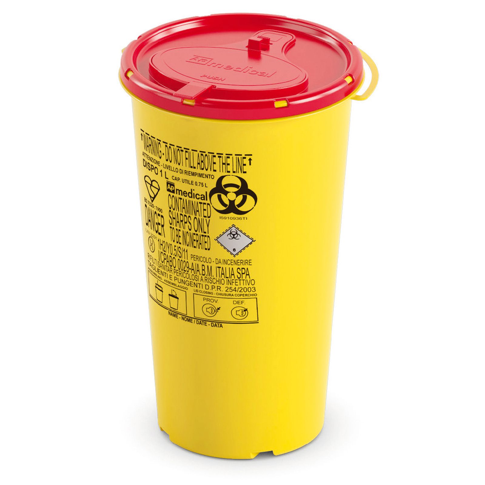 DISPO Контейнер для збору та утилізації голок і медичних відходів ємкість 1 л. (з PP, круглий)